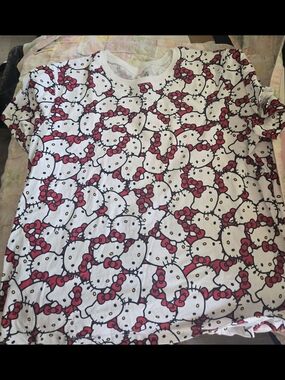 Sanrio Hello Kitty Allover Print Pajama Top in White and Red 2x